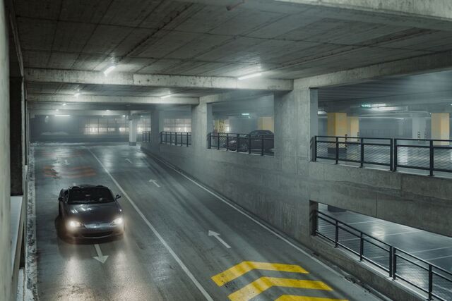 Concrete ramps inside a multi-level parking structure